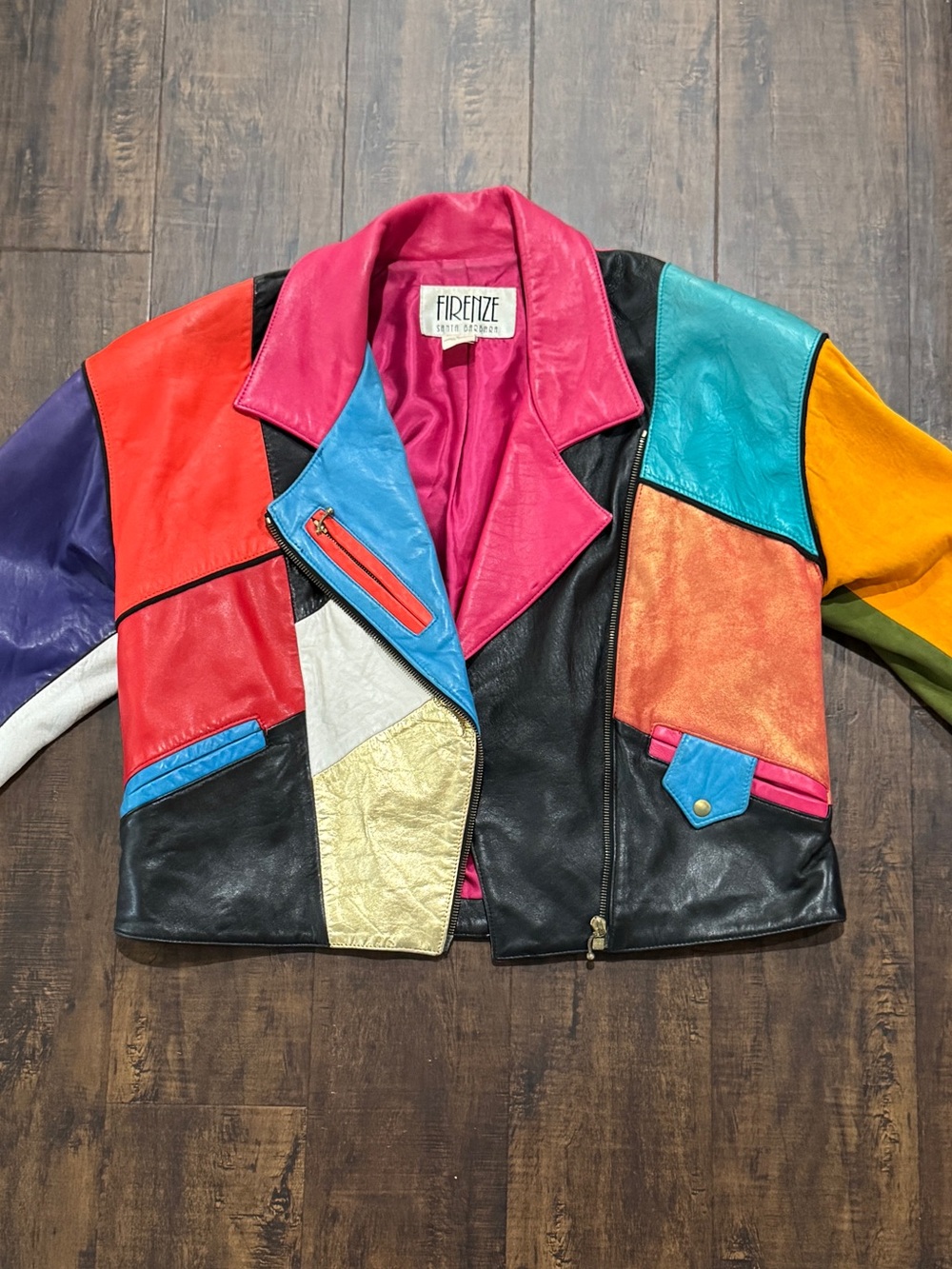 Firenze Santa Barbara Multicolor Patchwork Leather Moto Jacket